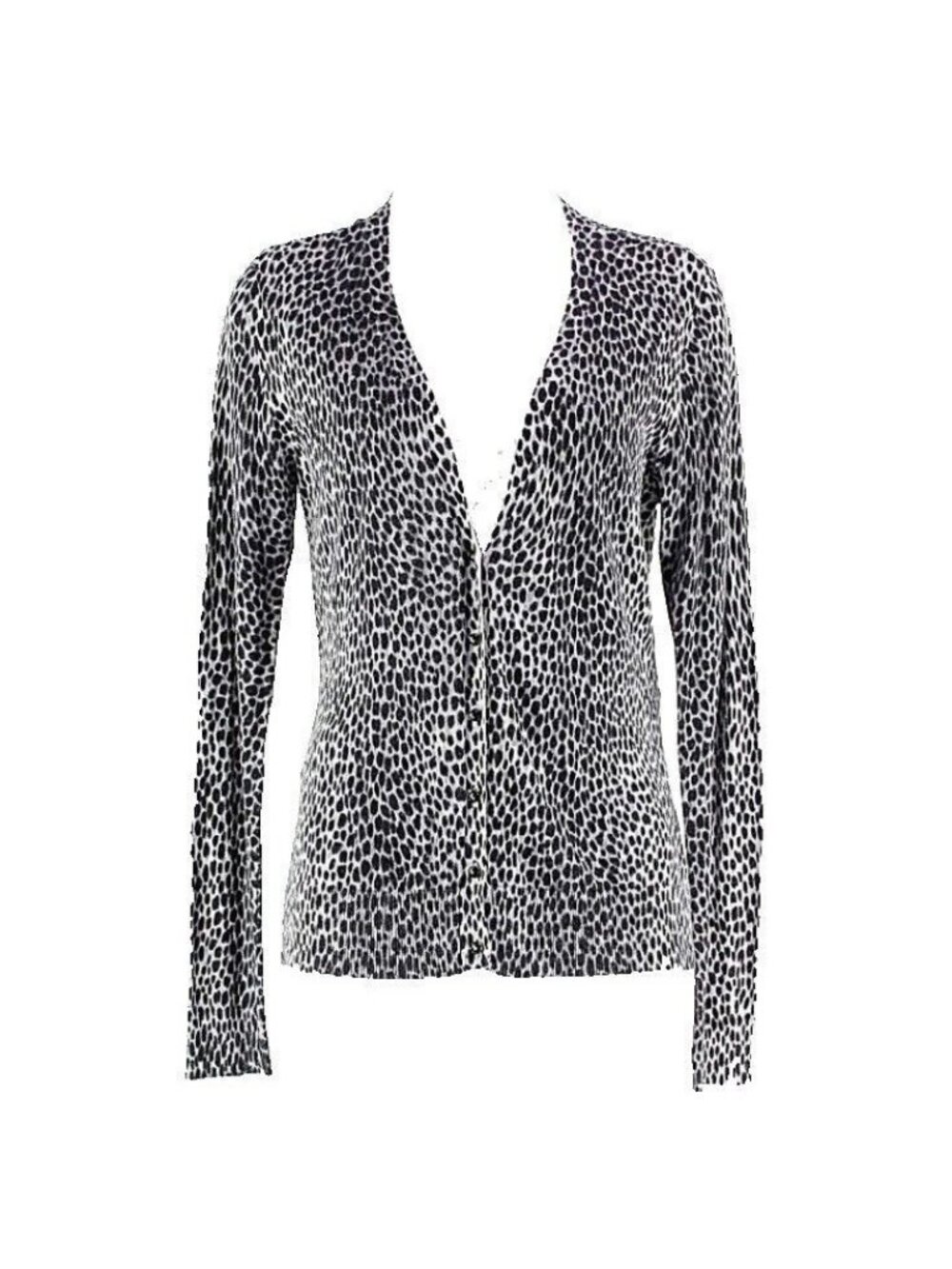New York & Co Sz M Black Gray 100% Cotton Animal Print Cardigan
